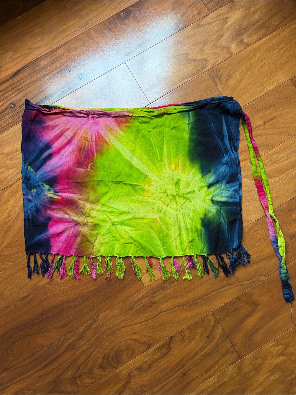 Neon Tie-Dye Fringe Sarong Wrap in Green, Pink & Navy